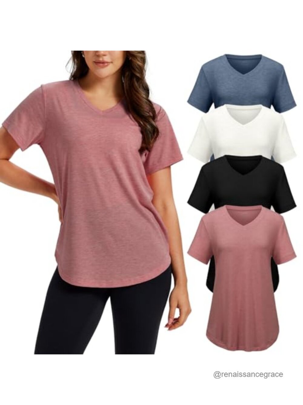 4 Pack V Neck T Shirts for Women Short Sleeve Plus Size Summer Tops